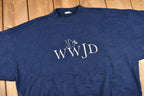 Vintage 1990s Distressed WWJD Embroidered Crewneck Sweatshirt , What Would Jesus Do , Dove , Athleisure , Vintage Streetwear