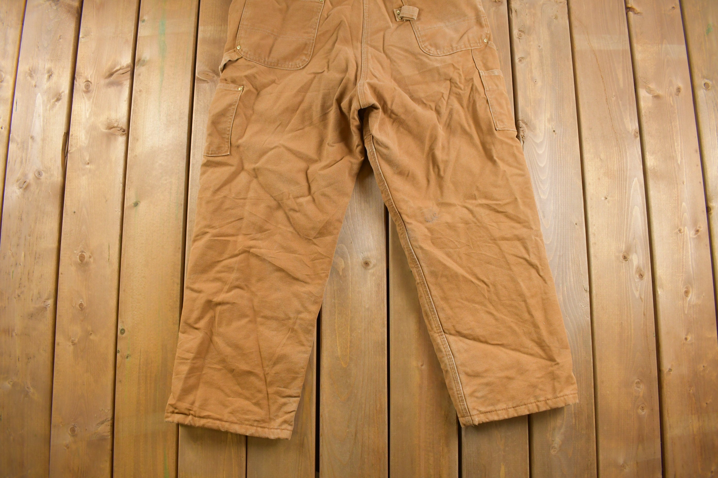 Vintage 1990s Carhartt Lined Double Knee Canvas Zip Overalls Size 41 x 28