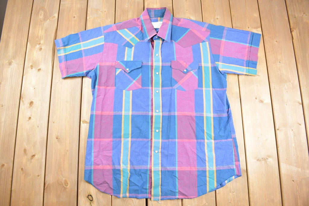 Vintage 1980s Plaid Pearl Snap Western Button Up Shirt