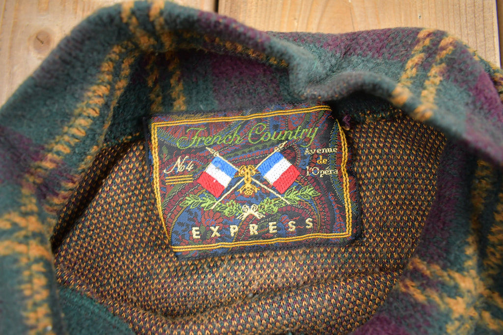 Vintage 1990s French Country Express Plaid Fleece Sweater