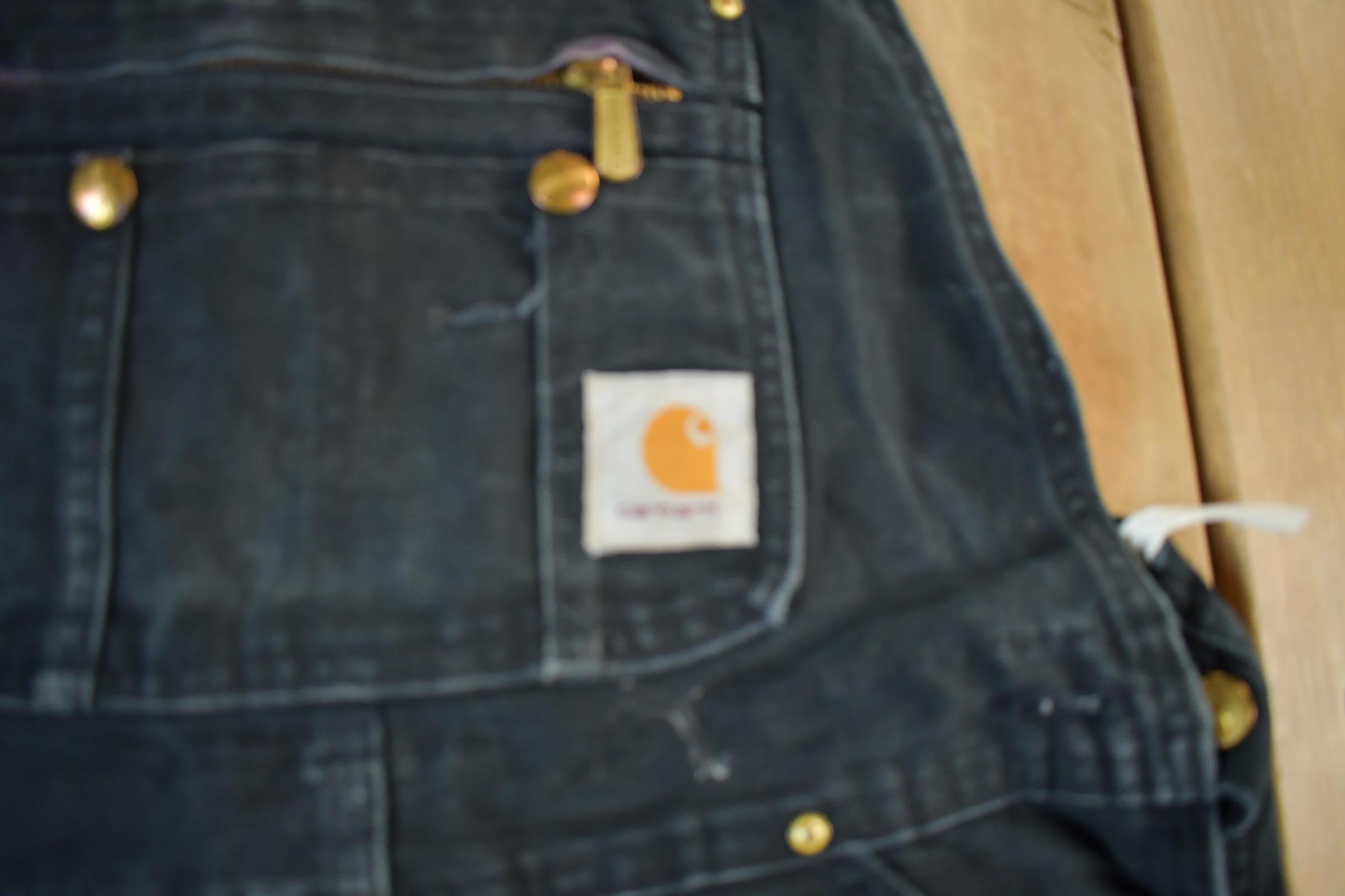 Vintage 1990s Carhartt Black Double Knee Canvas Overalls Size 36x27