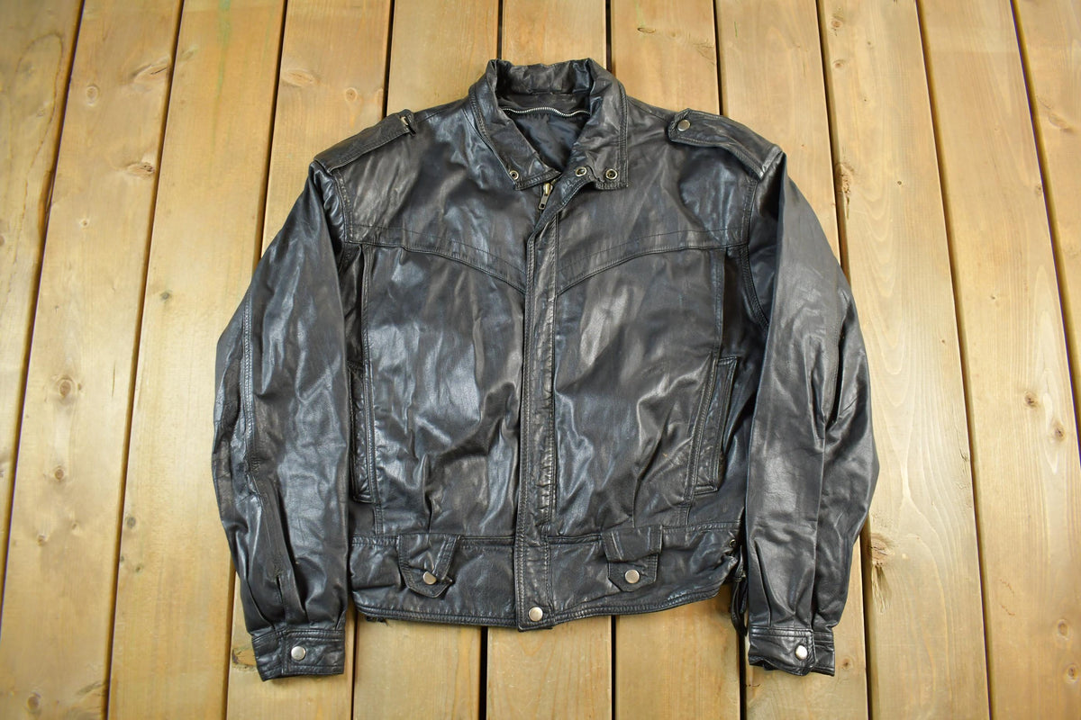 Vintage 1990s Leather Biker Jacket Adult Medium