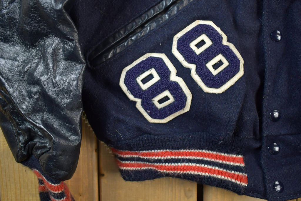 Vintage 1986 Canat H.S State Playoffs Leather & Wool Varsity 88 Captain Jacket Made In USA