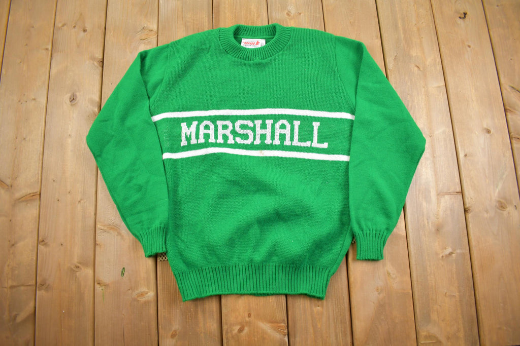 Vintage 1990s Marshall Spellout Varsity Knit Crewneck Sweater - Medium