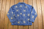 Vintage 1990s Abstract Pattern Denim Chain Stitched Jean Jacket