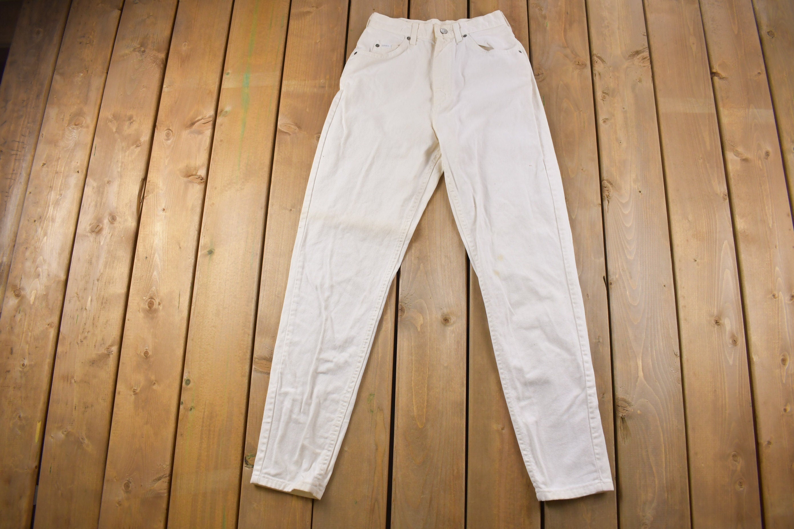 Vintage 1980s Simple White Denim Jeans Size 24 x 30