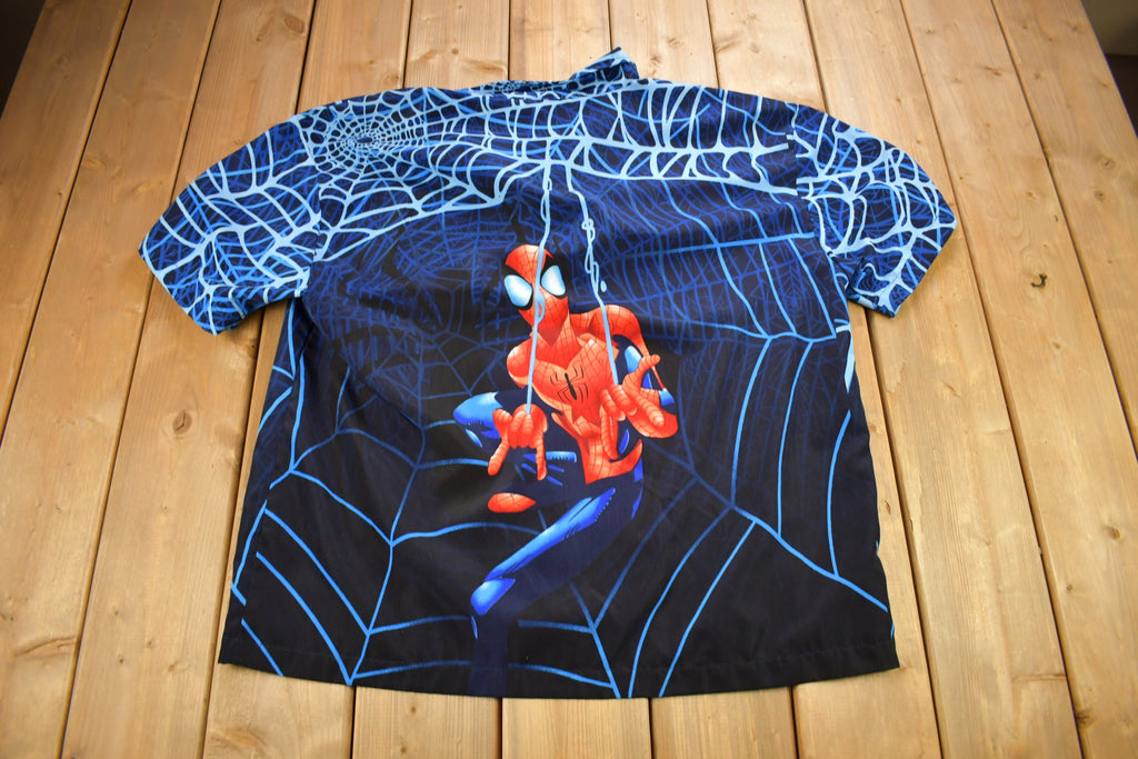 Vintage 2002 Spiderman All Over Print Button Up T-Shirt