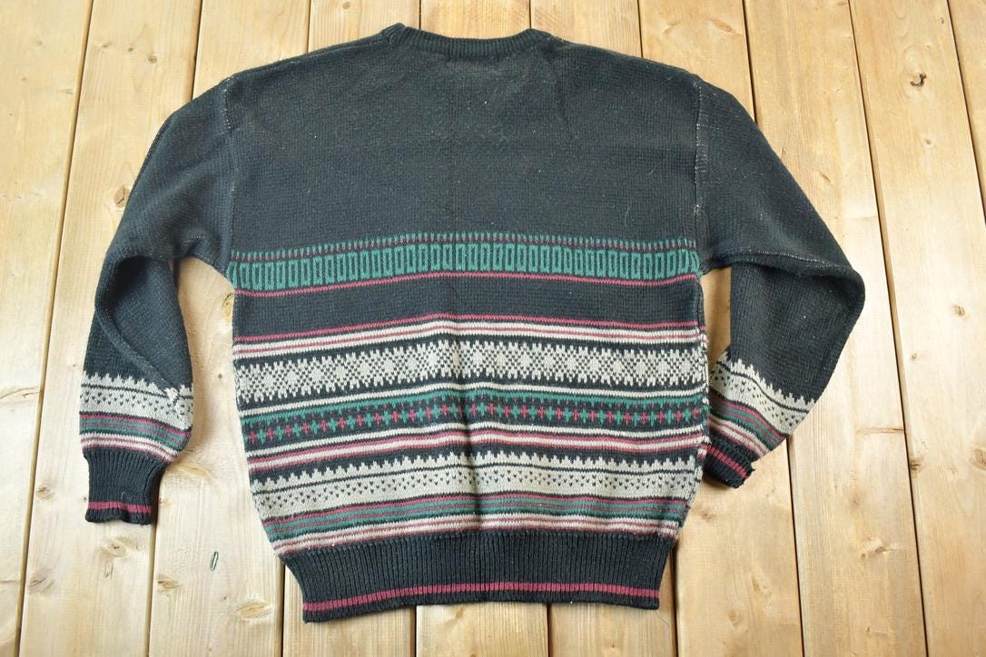 Vintage 1990s Crosswoods Knit Abstract Pattern Crewneck Sweater Mens L