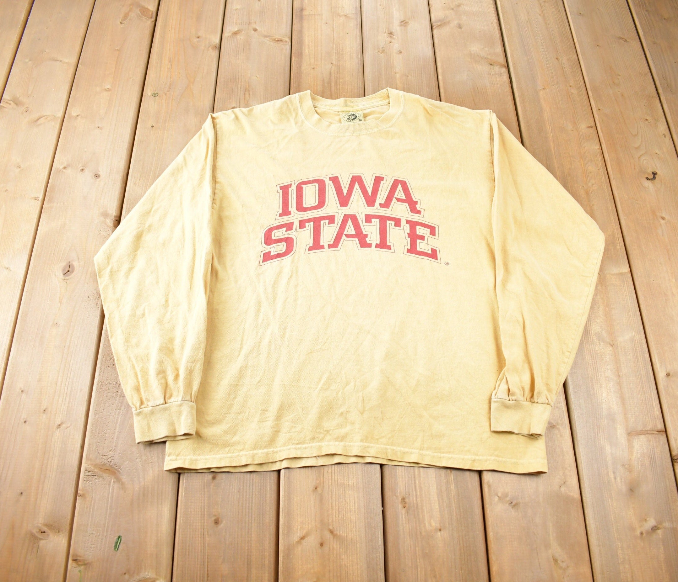 Vintage 1990s Iowa State Univsersity Collegiate Long T-Shirt Made In USA Size M