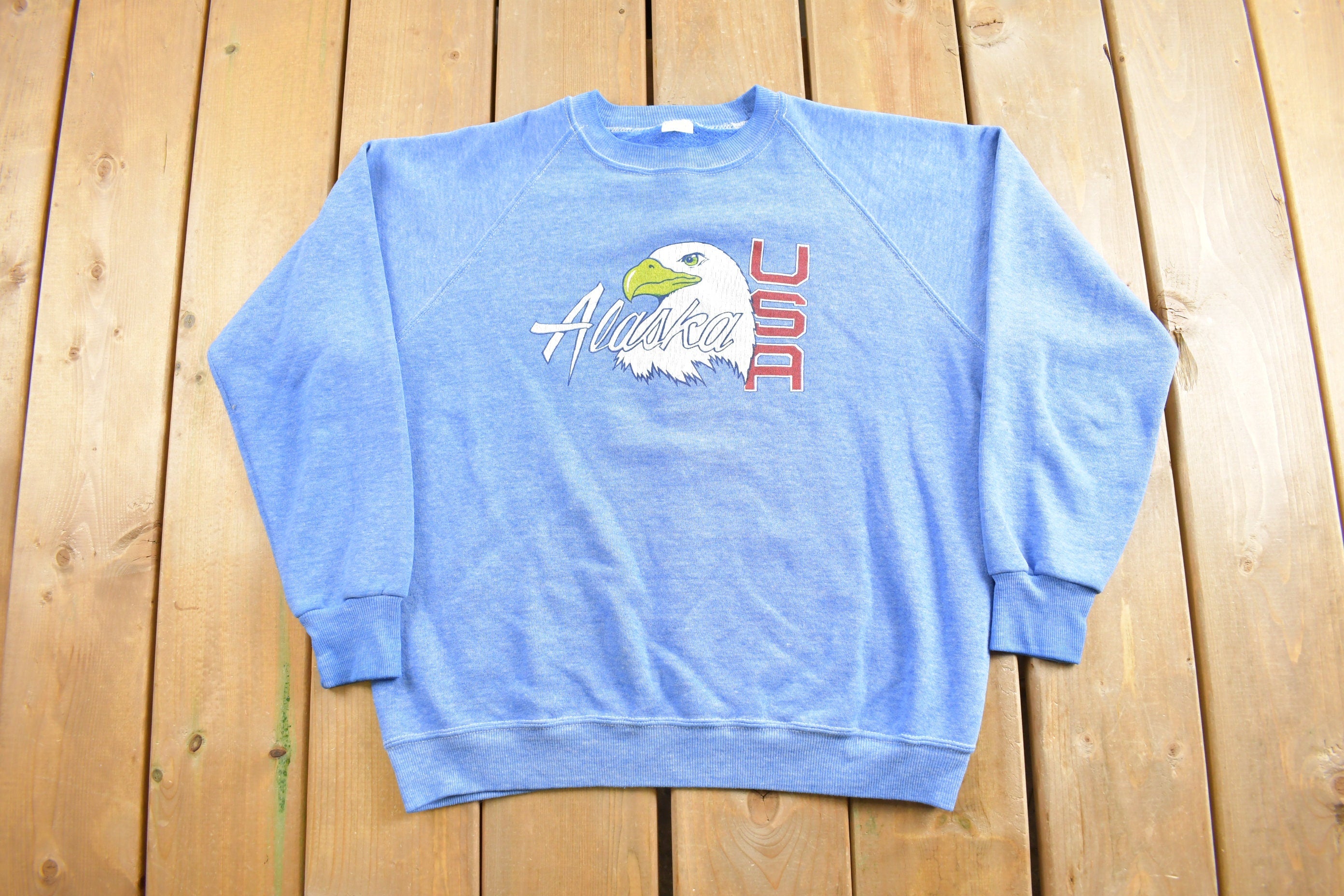 Vintage 1970s Alaska USA Eagle Graphic Crewneck Sweatshirt