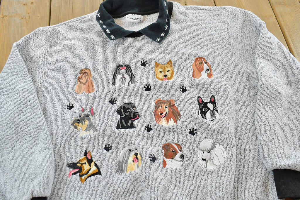 Vintage 1990s Bonworth Dogs Embroidered Collared Crewneck Mens S