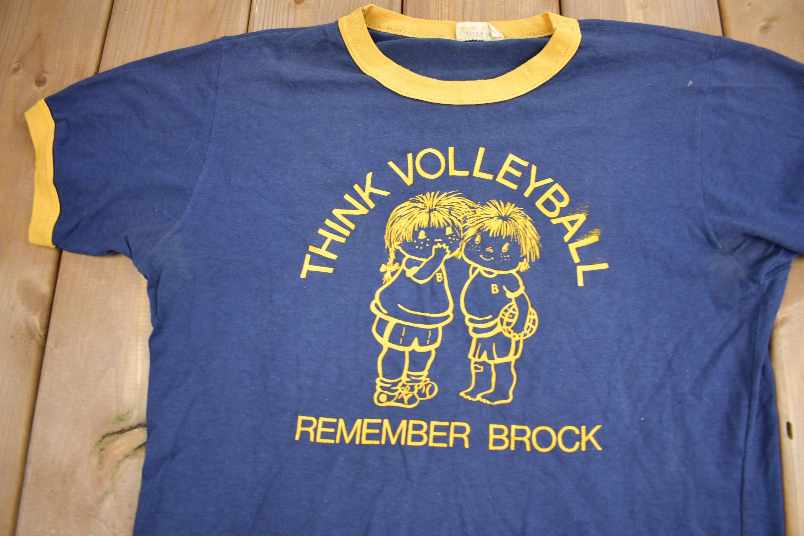 Vintage 1980s Think Volleyball Remember Brock Graphic T Shirt