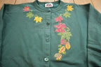 Vintage 1990s Canada North Fall Leaves Blank Button Up Sweater Made In Canada