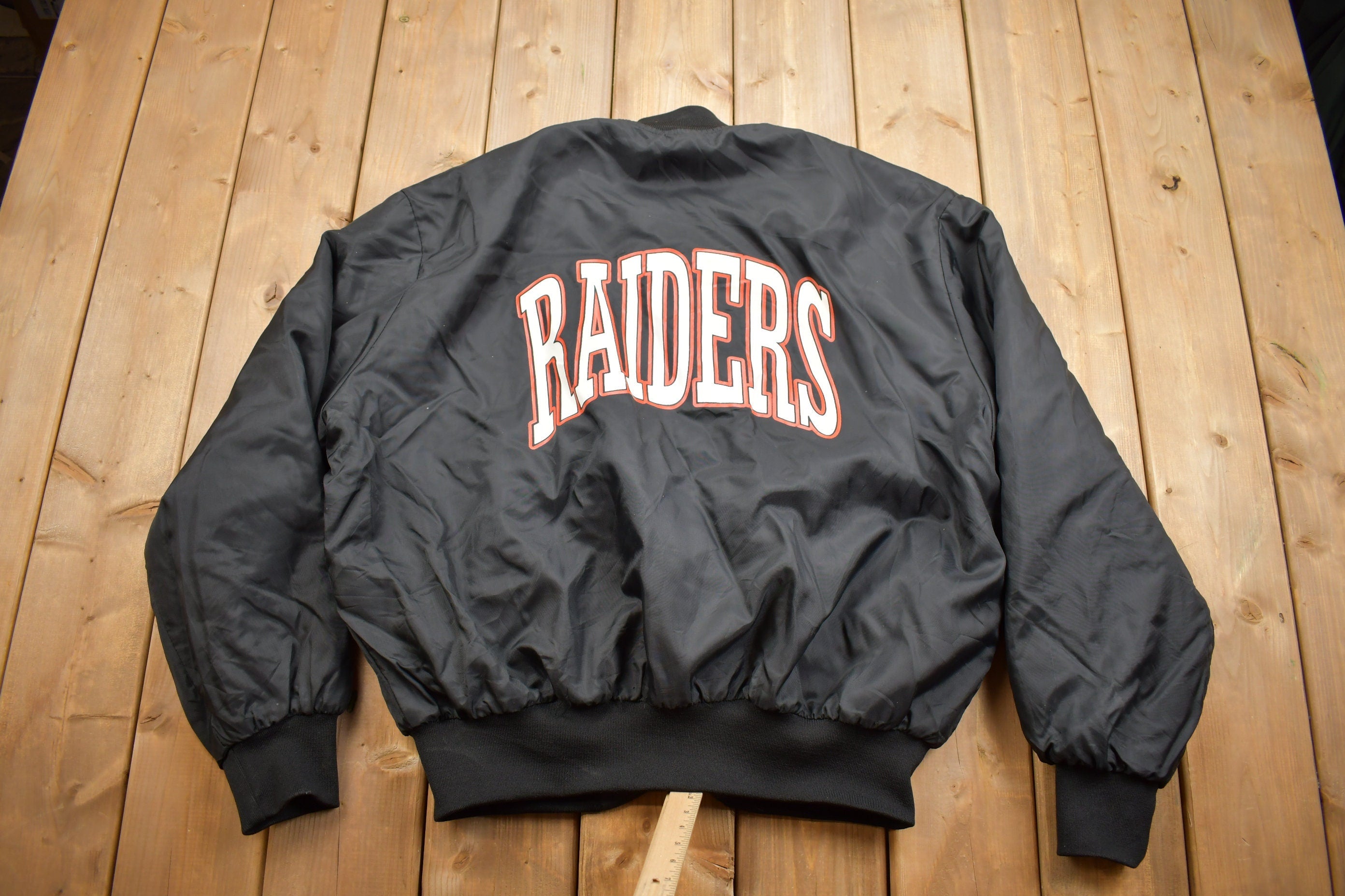 Vintage 1990s East High Football Radiers Satin Bomber Jacket  Snap Button  Streetwear  Souvenir Jacket  Made In USA  Streetwear