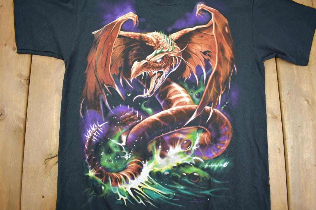 Vintage 1999 Liquid Blue Dragon Graphic With Tags