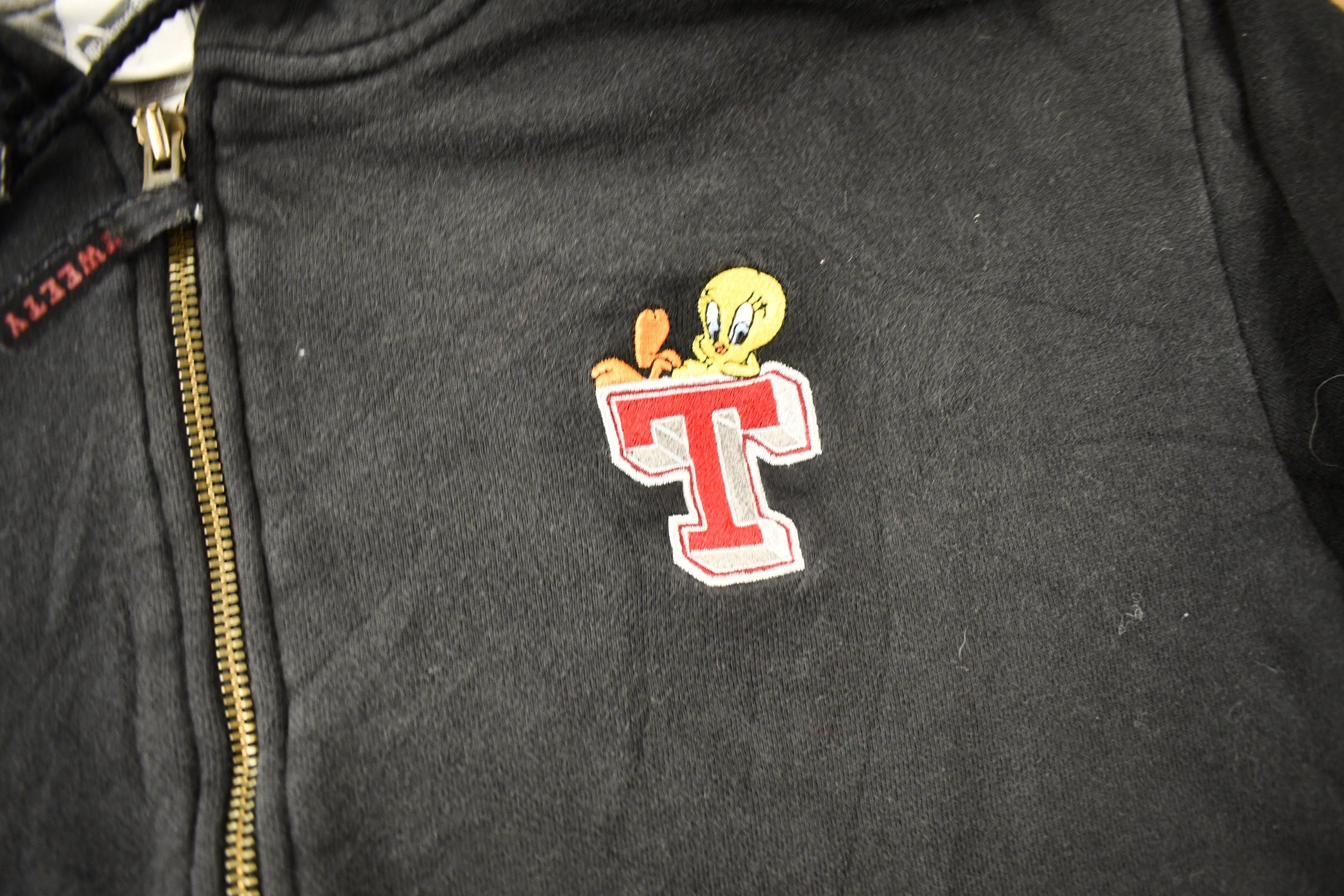 Vintage 1990s Tweety Bird Looney Tunes Embroidered Zip Up Hoodie