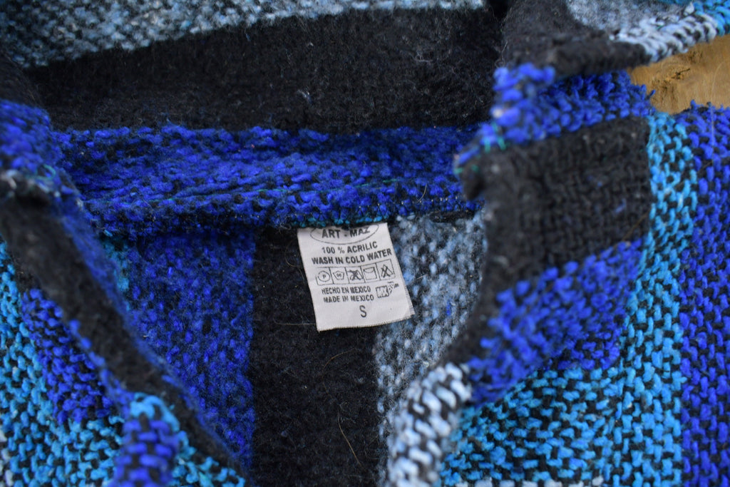 Vintage 1990s Art-Maz Hooded Pullover Striped Knit Poncho Blanket Hoodie