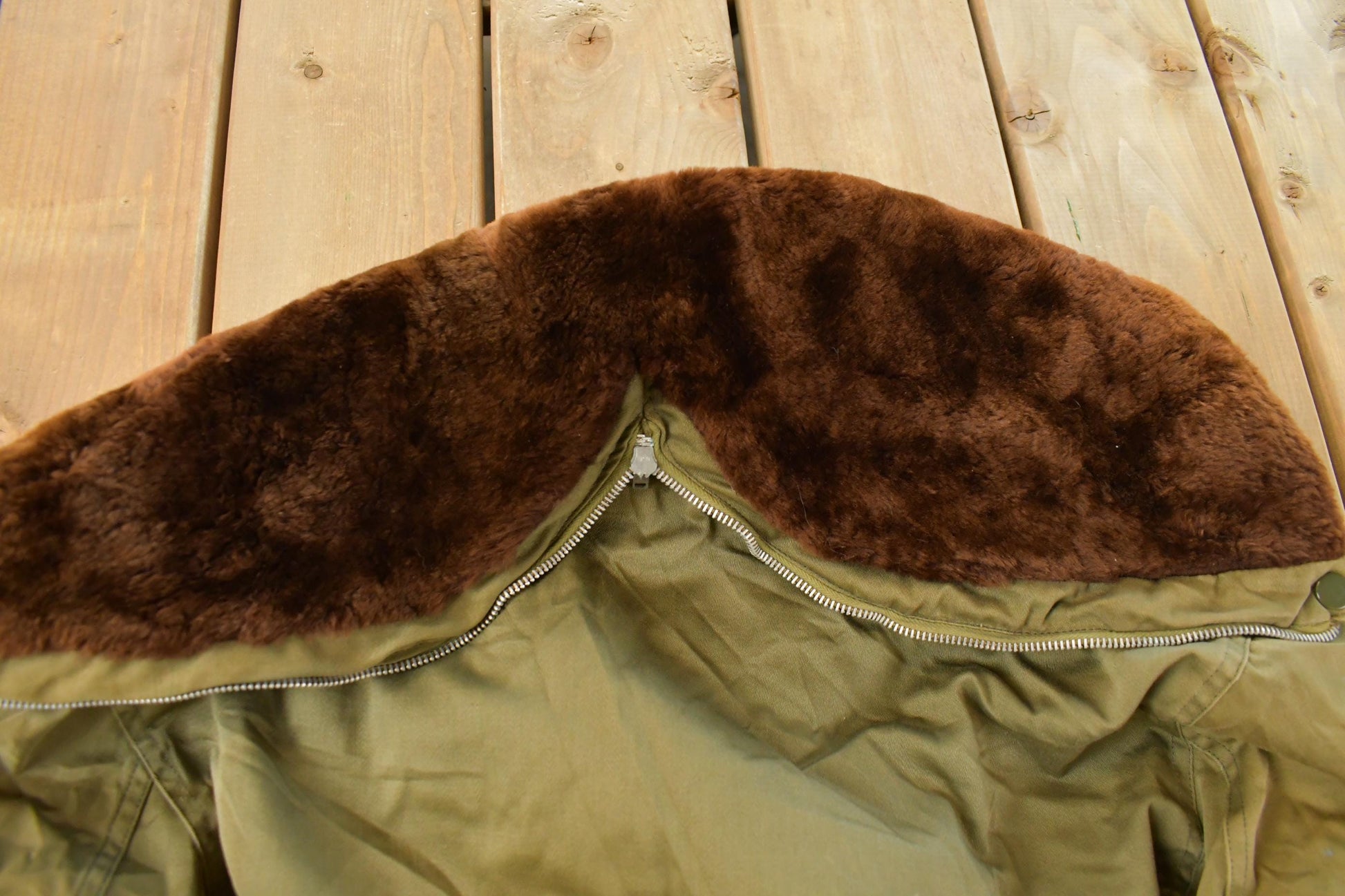 Vintage 1940s WW2 Air Force Type B-9 Parka Flyer Shearling Fur Hood Jacket Men's Large