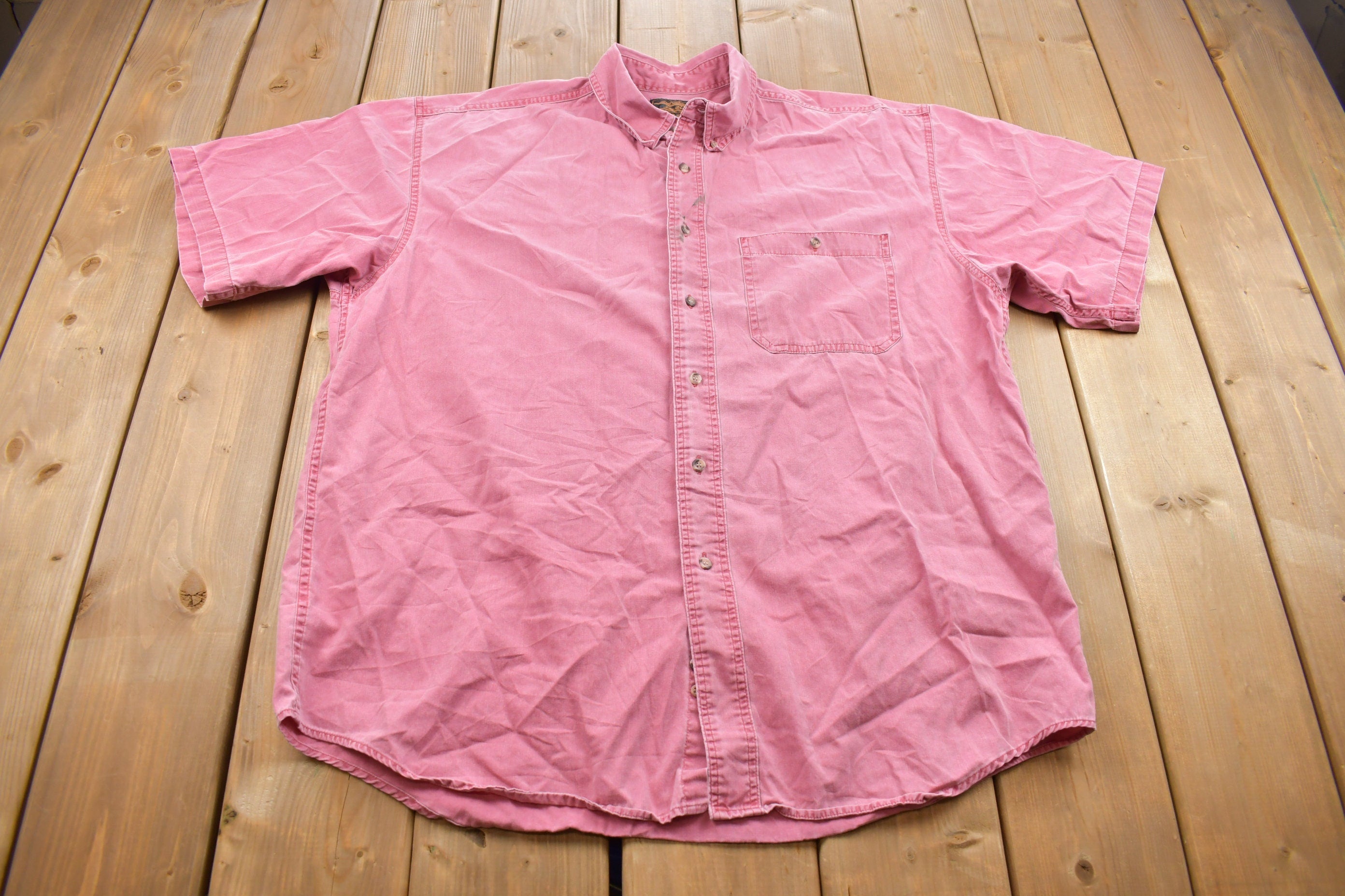 Vintage 1990s Eddie Bauer Pink Button Up T Shirt  1990s Button Up  Vintage Flannel  Basic Button Up