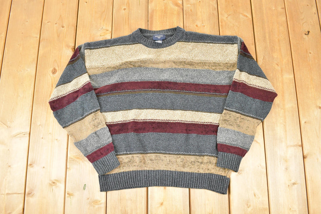 Vintage 1990s Dockers Striped Knit Crewneck Sweater Men's M-L