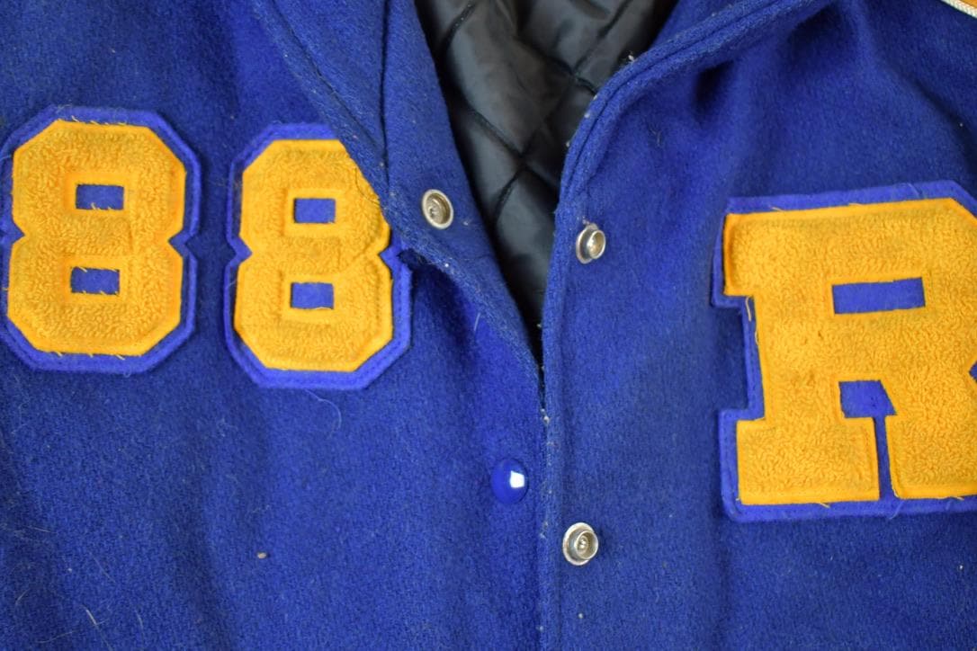 Vintage 1970s Trophy Jackets Rice Lake Number 88 Leather & Wool Varsity Jacket Made In USA