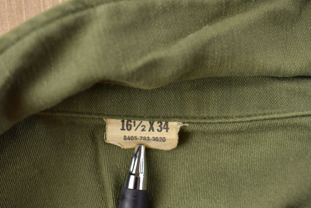 Vintage 1970s Army Military Green Button Up Shirt