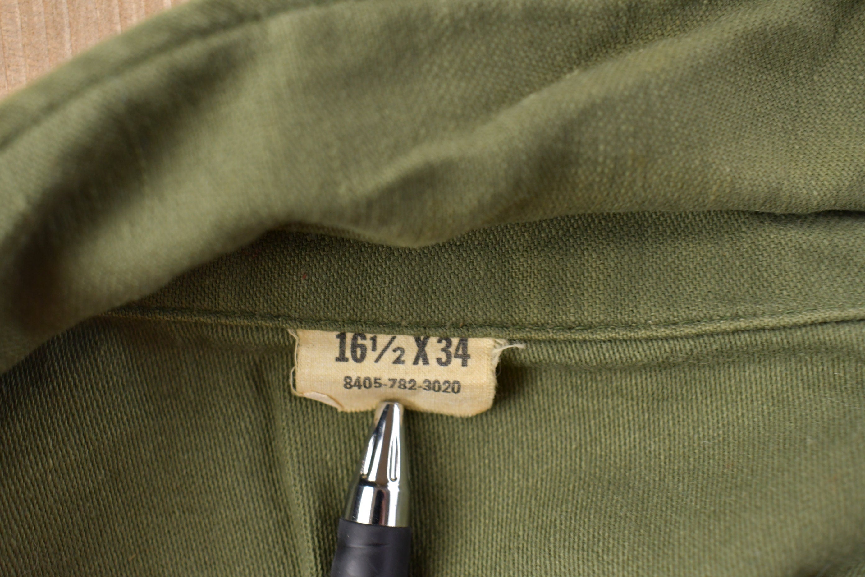 Vintage 1970s Army Military Green Button Up Shirt
