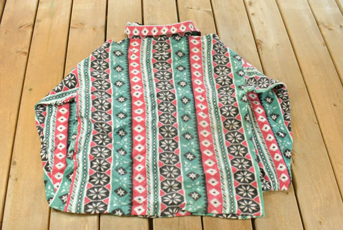 Vintage 1990s Nordic Abstract Pattern Fleece Quarter Zip Sweater Men's Medium