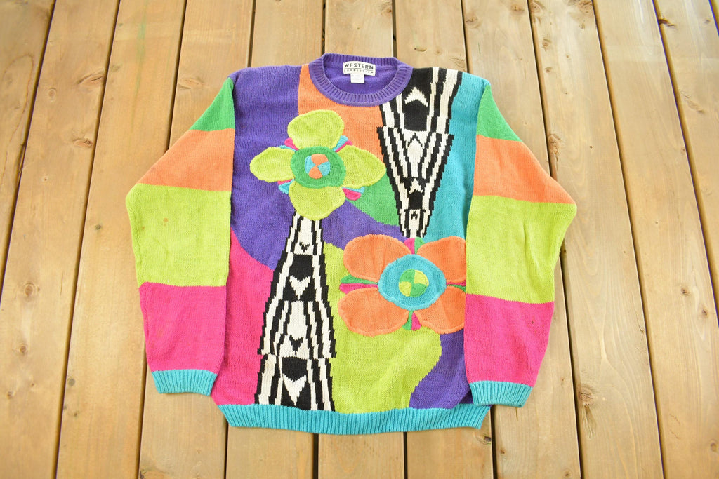 Vintage 1990s Western Connections Floral Knit Sweater Women's Medium