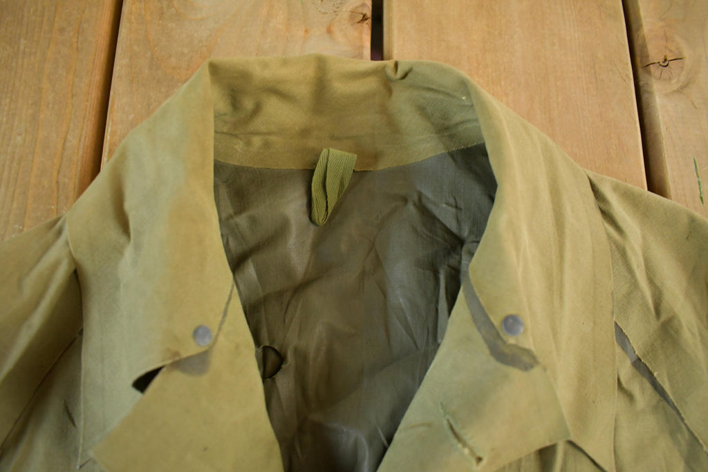 Vintage 1970s 1980s Army Military Button Down Rain Jacket Overcoat Men's Large