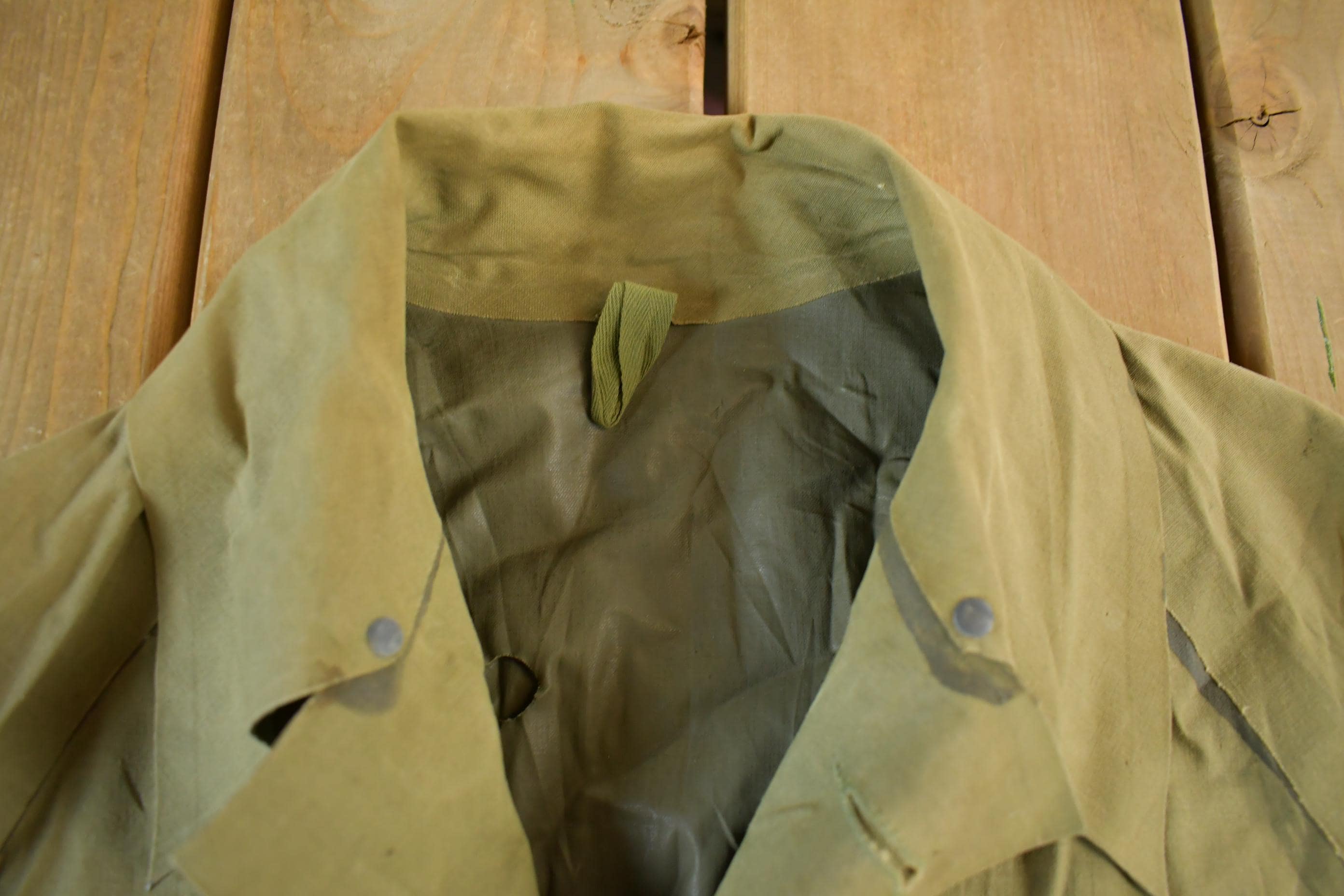 Vintage 1970s 1980s Army Military Button Down Rain Jacket Overcoat Men's Large