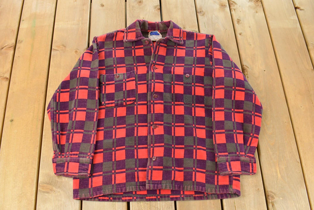 Vintage 1960s Champion Button Up Plaid Flannel Trucker Shirt Men's Small
