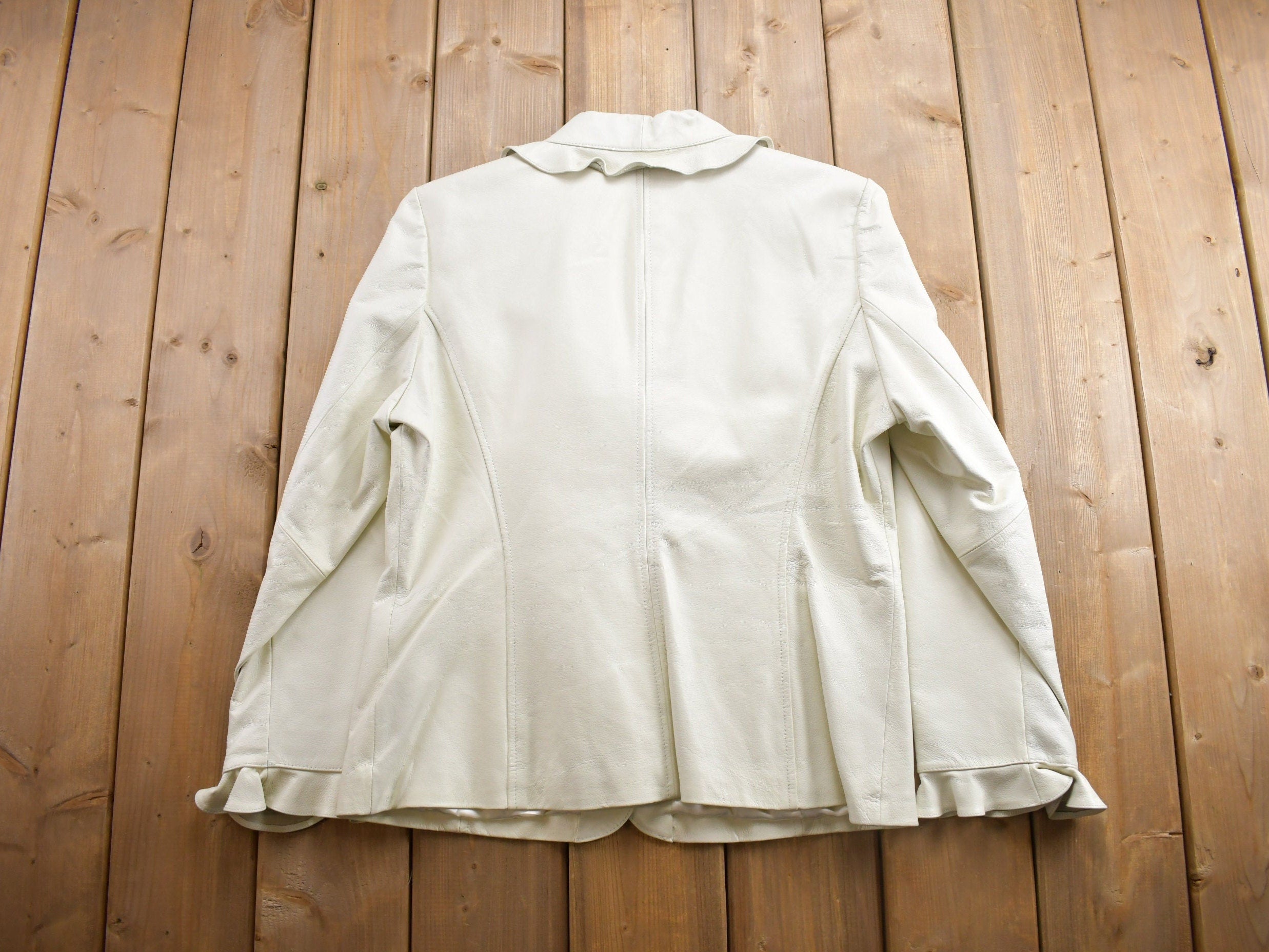 Vintage 1980s White Frill Leather Blazer Jacket