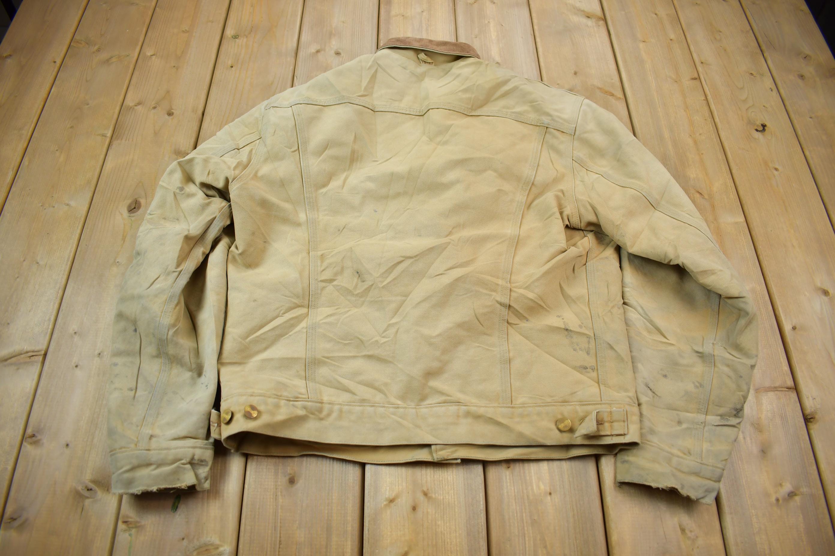 Vintage 1990s Distressed Carhartt Blanket Lined Button Down Jacket Made In USA  Embroidery  Distressed