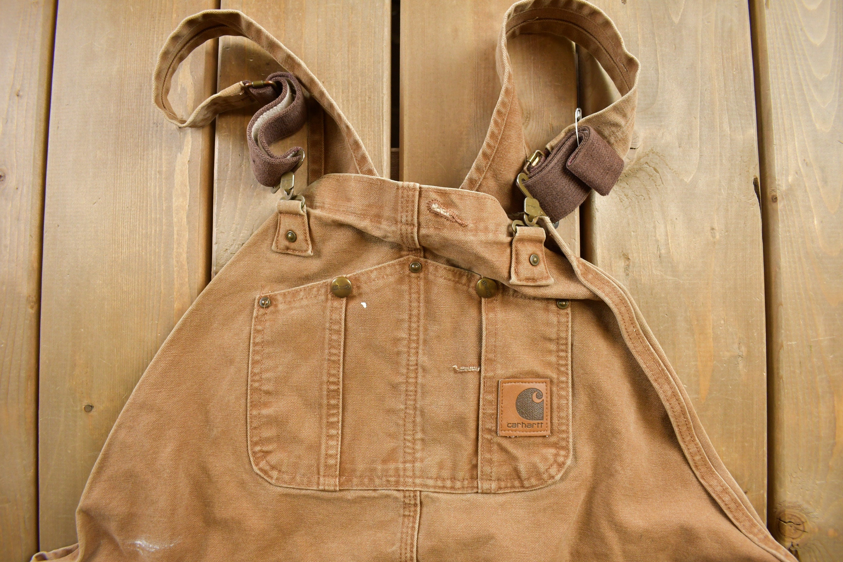Vintage 1990s Carhartt Double Knee Canvas Overalls Size 50x32