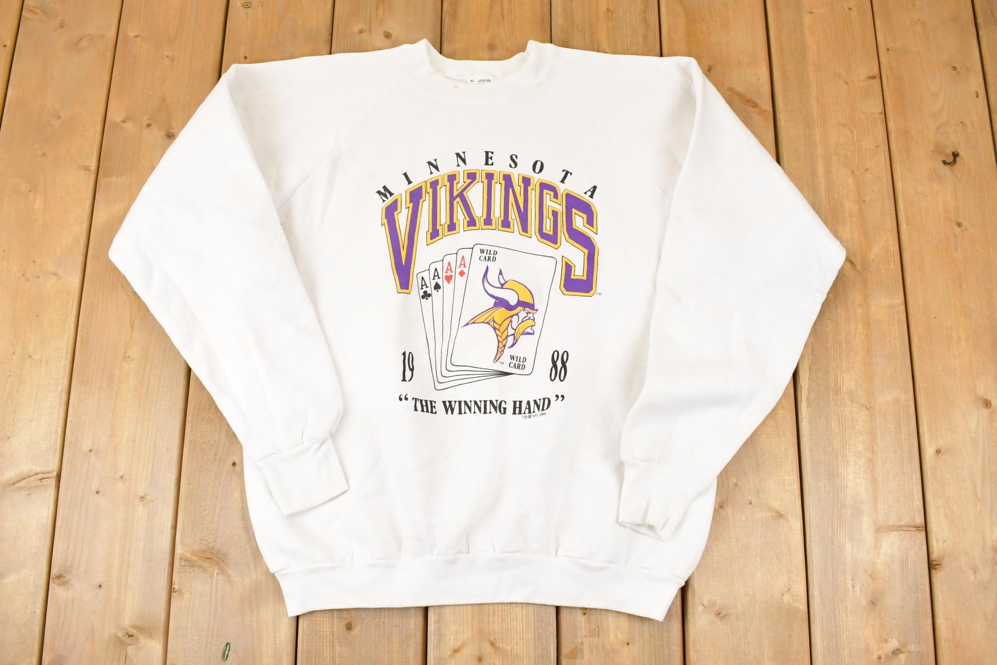 Vintage 1988 Minnesota Vikings Winning Hand NFL Crewneck Sweatshirt Men's L / Made In USA / 80's Americana Football Sportswear