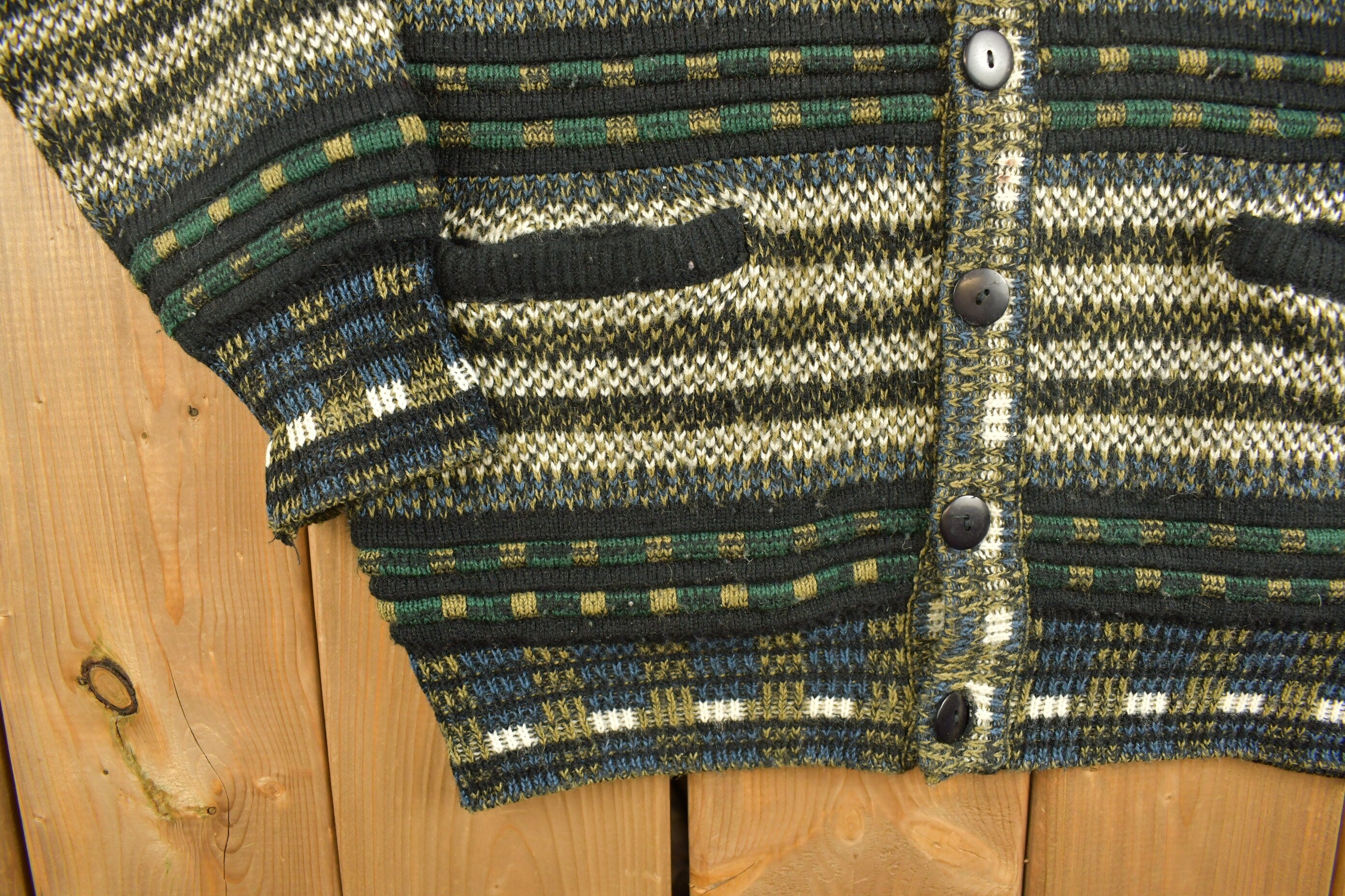 Vintage 1990s Entourage Striped Knitted Cardigan Sweater Button Up