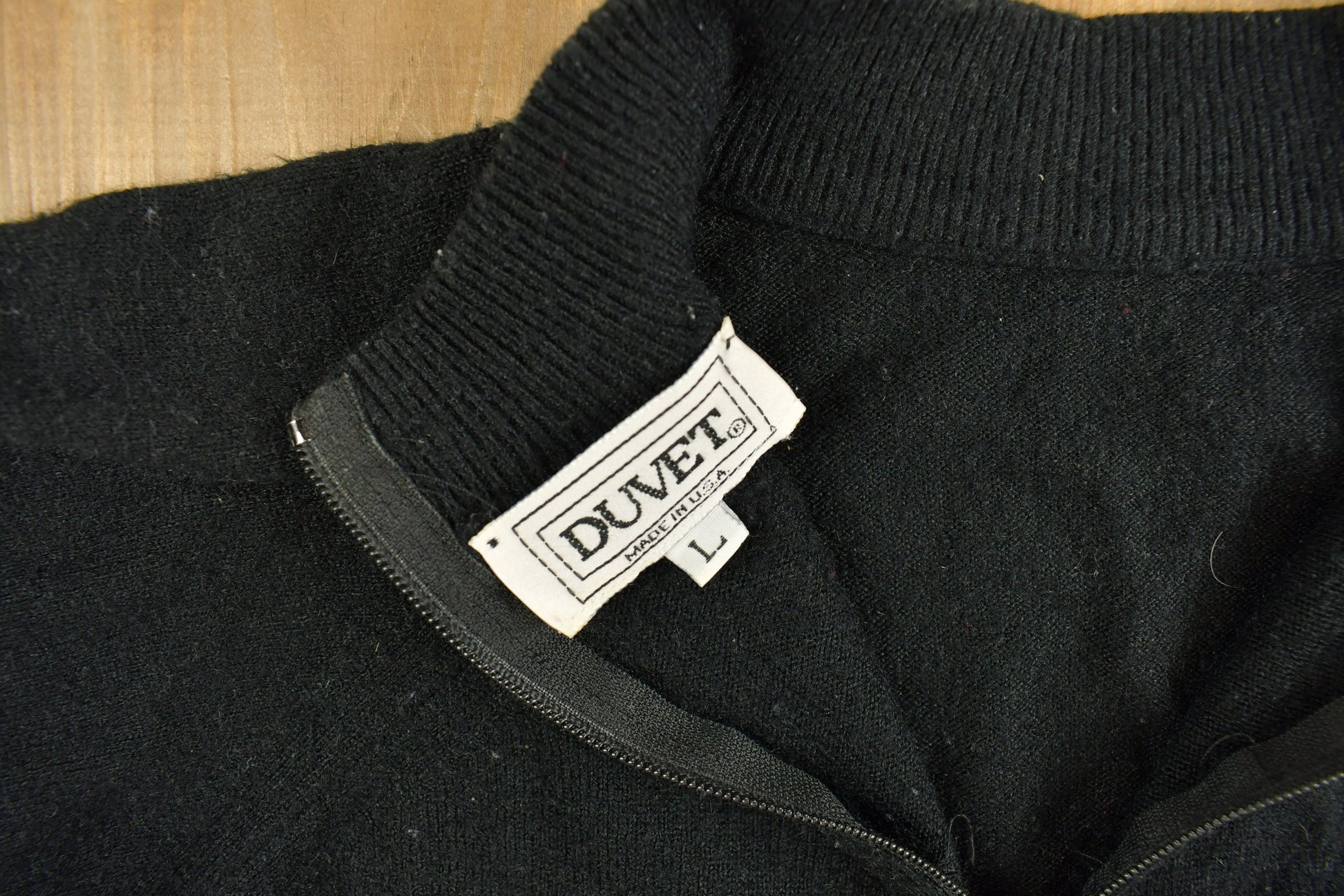 Vintage 1990s Duvet Black Quarter Zip Sweatshirt / 90s Sweatshirt / Made In USA / Essential / Streetwear / 90s Blank