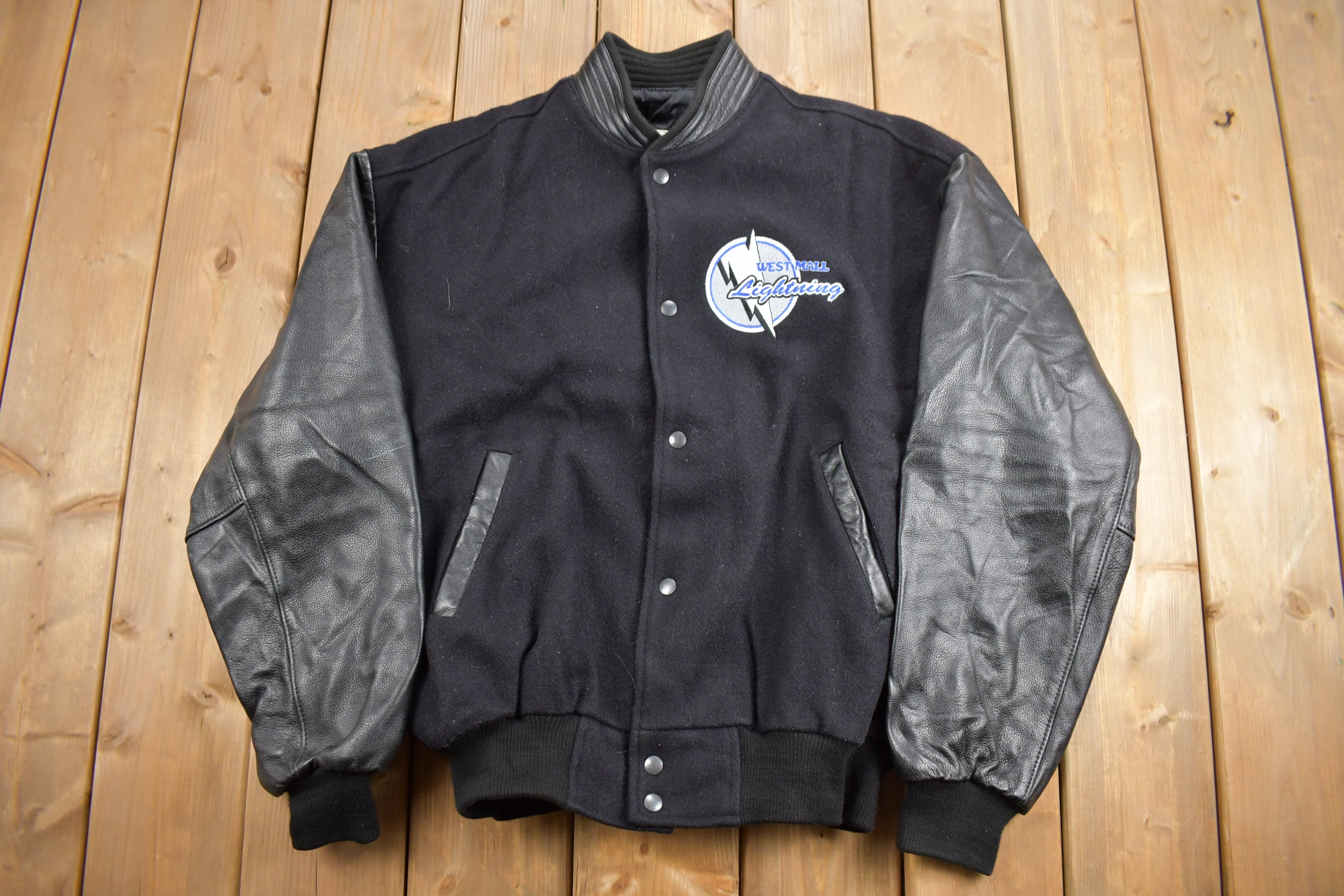Vintage 1990s West Mall Lightning Leather Varsity Jacket