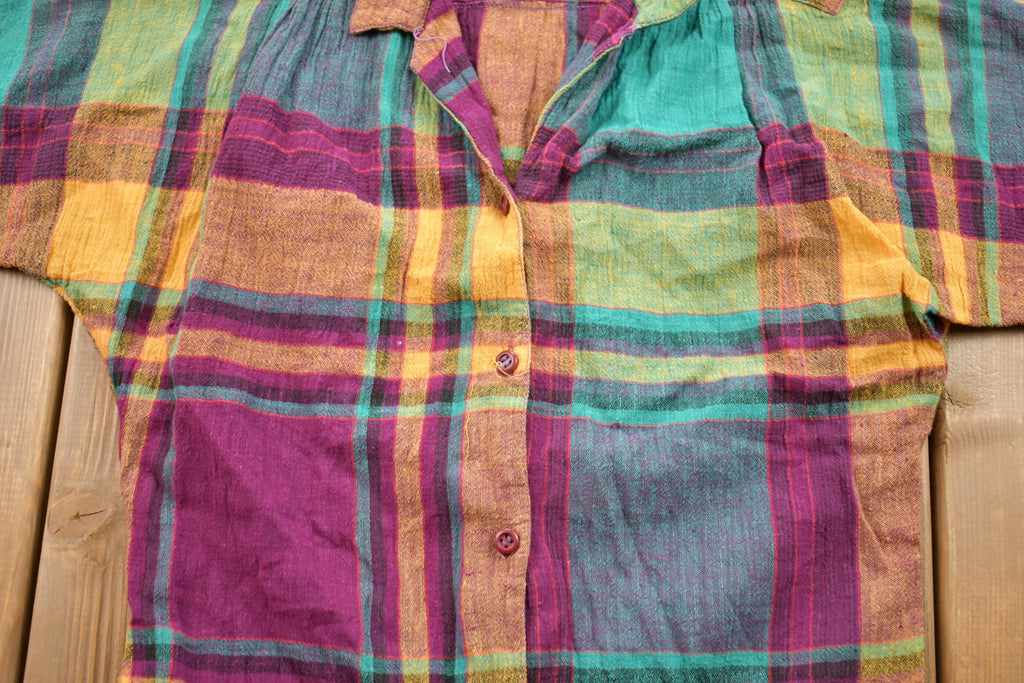 Vintage 1980s Kids Hot Shot Plaid Button Up Shirt