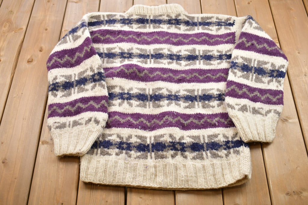 Vintage 1990s Del Mundo All Over Print Knitted Crewneck Sweater