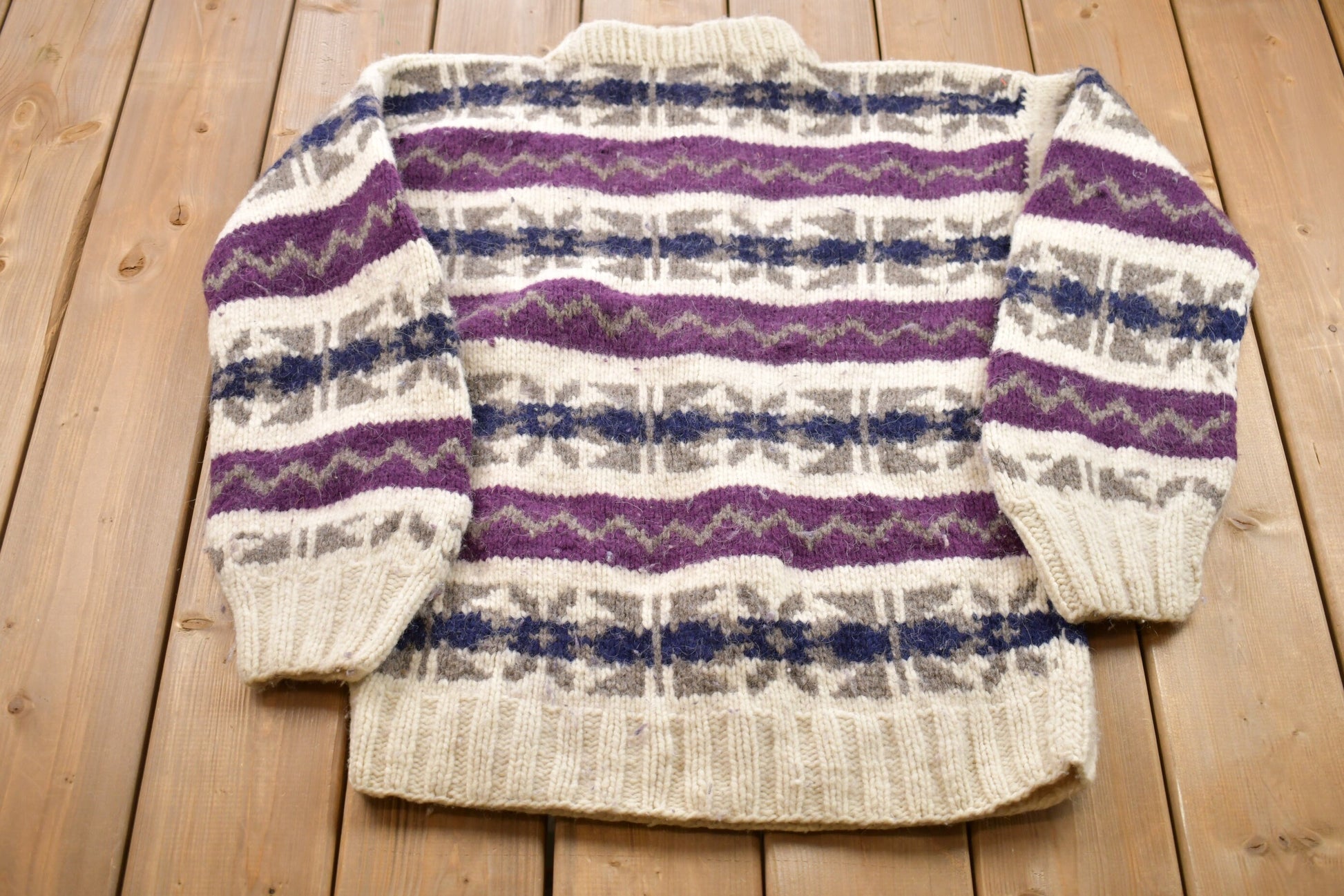 Vintage 1990s Del Mundo All Over Print Knitted Crewneck Sweater / Vintage 90s Crewneck / All Over Pattern / Sweatshirt / Abstract Pattern