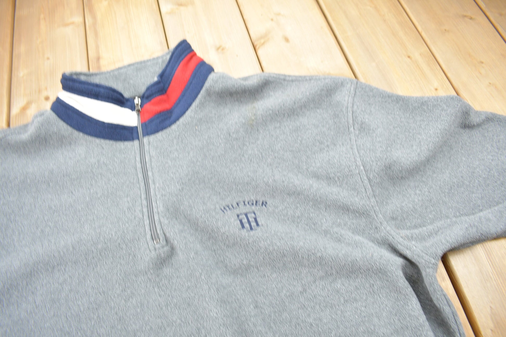 Vintage 1990s Tommy Hilfiger Flag Collar Quarter Zip Fleece Sweater  Vintage Tommy  90s Sweater  Streetwear  Athleisure  Hilfiger