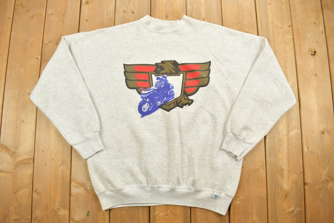 Vintage 1990s Discus Athletic Motorcycle Graphic Crewneck / 90s Pullover Sweatshirt / Streetwear / Made In The USA / Athletic Sportswear