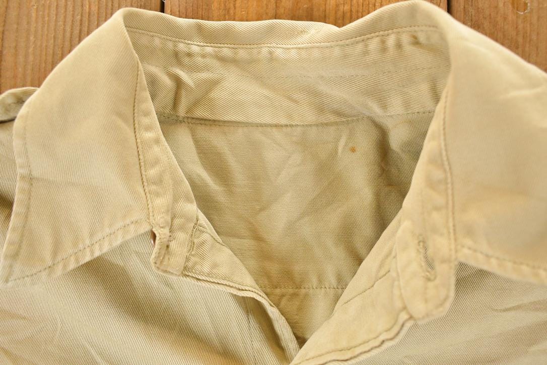 Vintage 1990s Tan Heavy Cotton Button Up Shirt Mens M