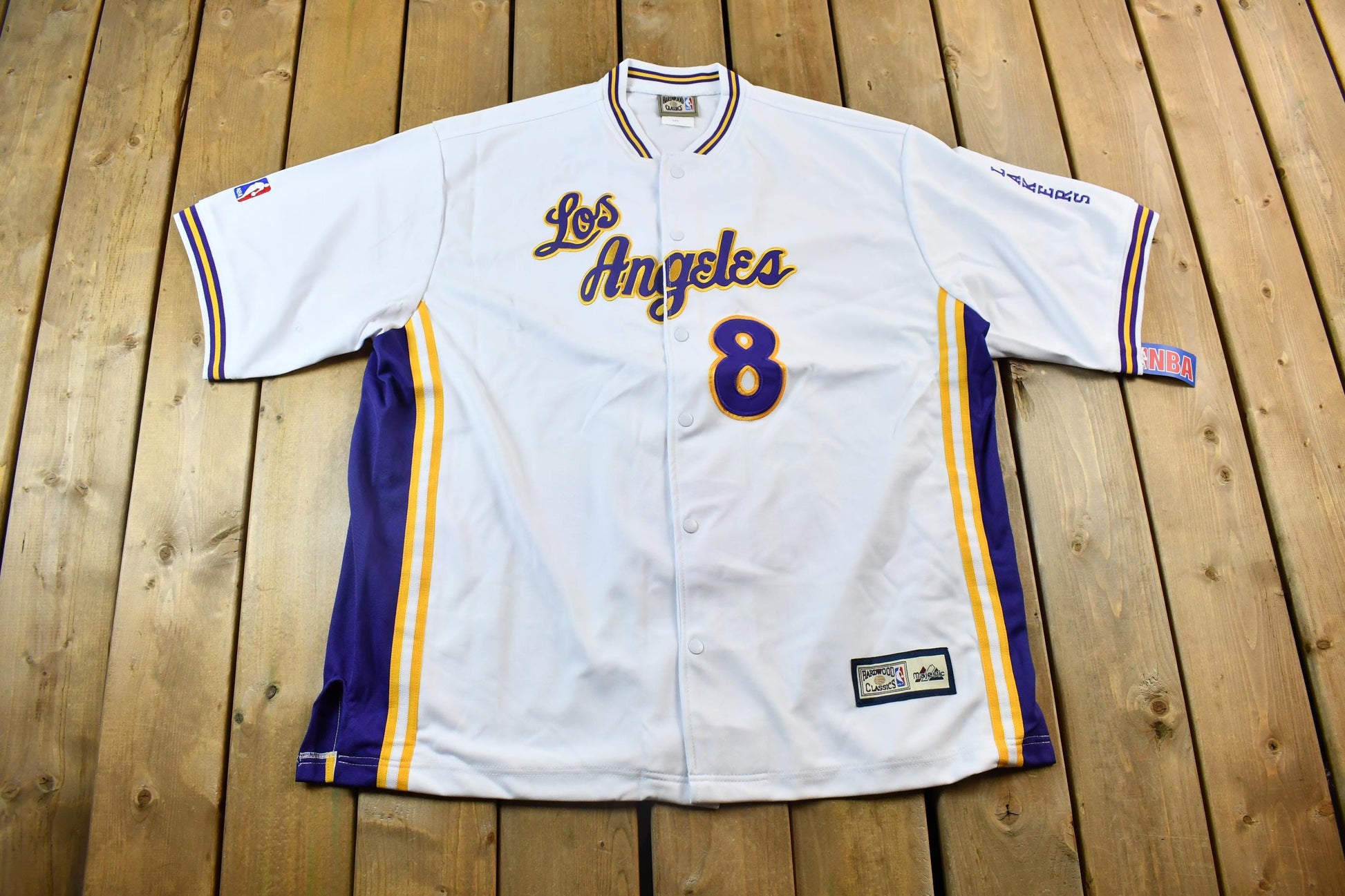 Vintage Deadstock Y2K Hardwood Classics LA Lakers NBA Basketball Embroidered Warmup Jacket & Shorts Set