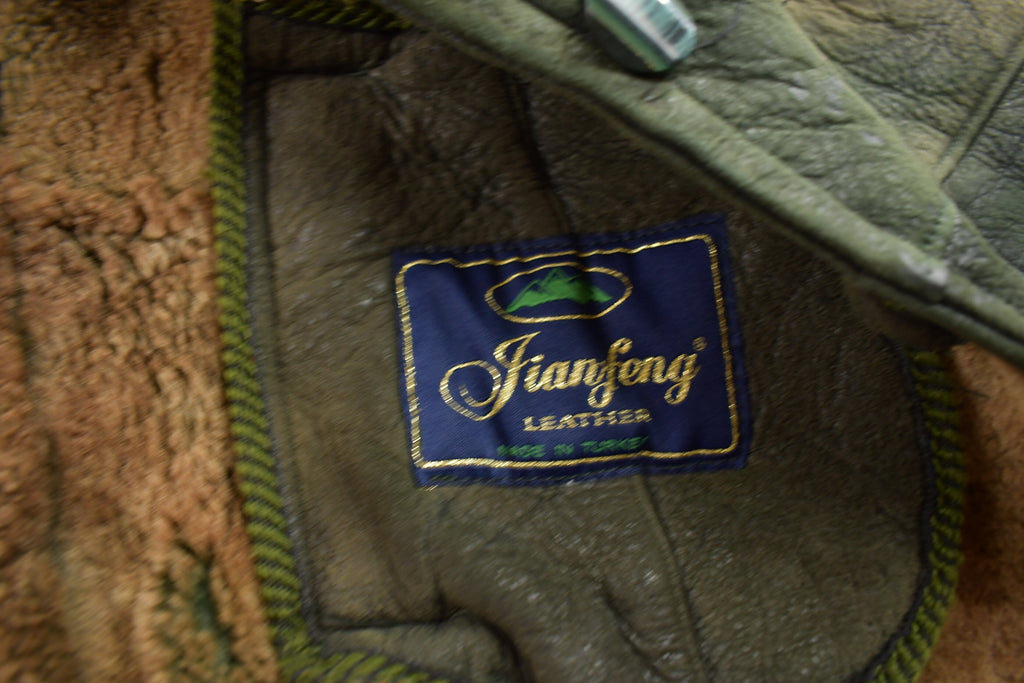 Vintage 1980s Green Shearling Leather Jacket