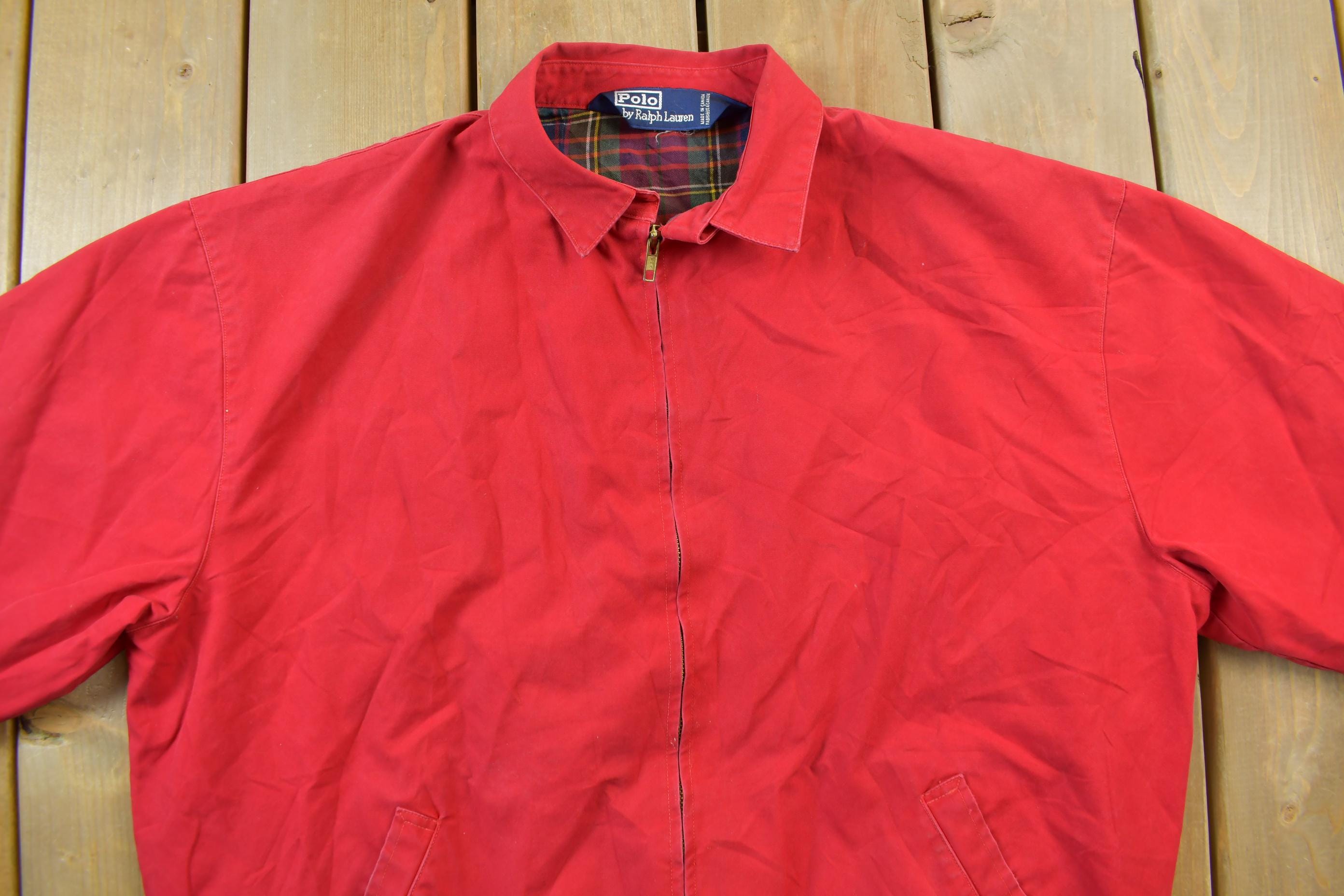 Vintage 1980s Polo Ralph Lauren Blank Red Plaid Lined Harrington Jacket