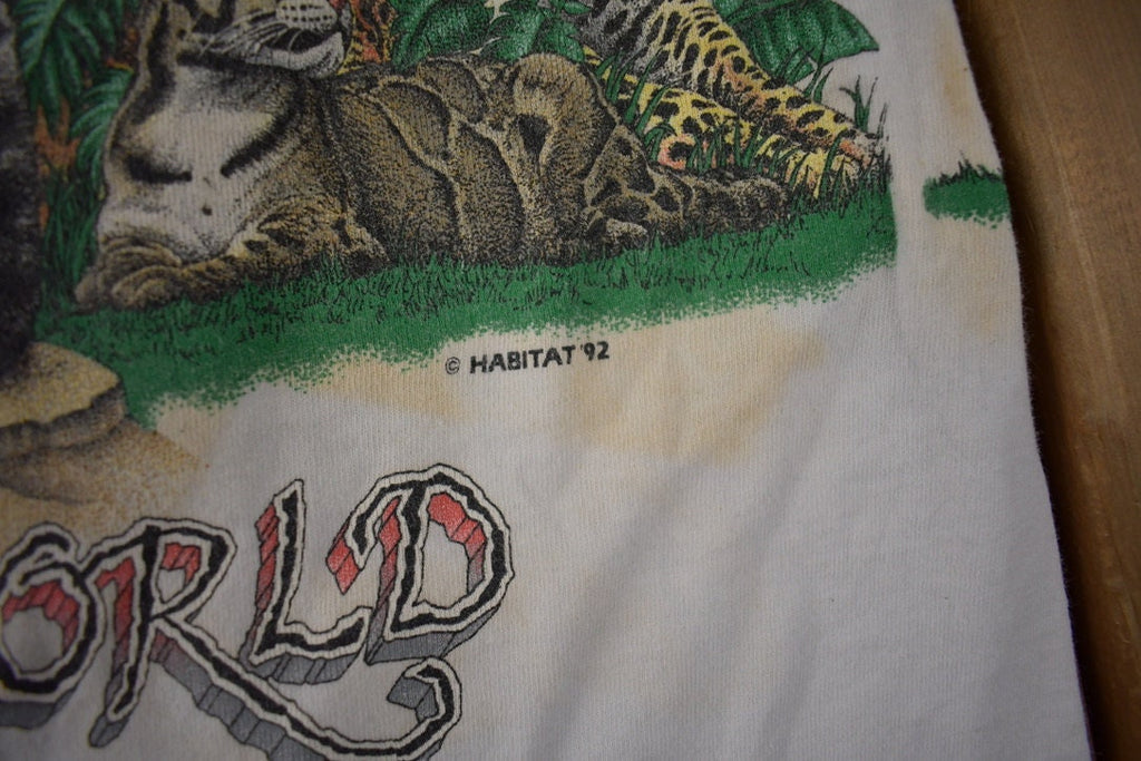 Vintage 1992 Cats Of The World Habitat Single Stitch Graphic T-Shirt Made In USA