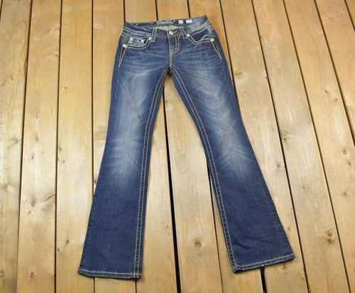Vintage Y2K Miss Me Bedazzled Low Rise Jeans Size 26x31 / Boot Cut Jeans / Y2K Style / Embroidered Jeans / 2000s / Contrast Stitching